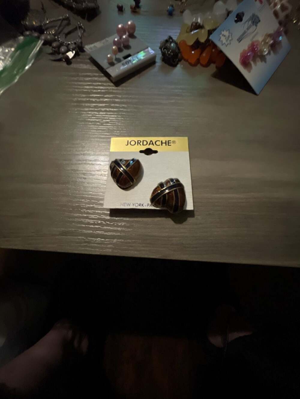 Jordache Vintage Enamel Heart Clip On Earrings Brown Gold Tone